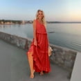 thumbnail image 3 of Evdexr Sun Dresses for Women 2025 Vacation Ruffle Tiered Flowy Maxi Dresses Beach Wedding Guest Dress with Pockets Red 2XL, 3 of 8