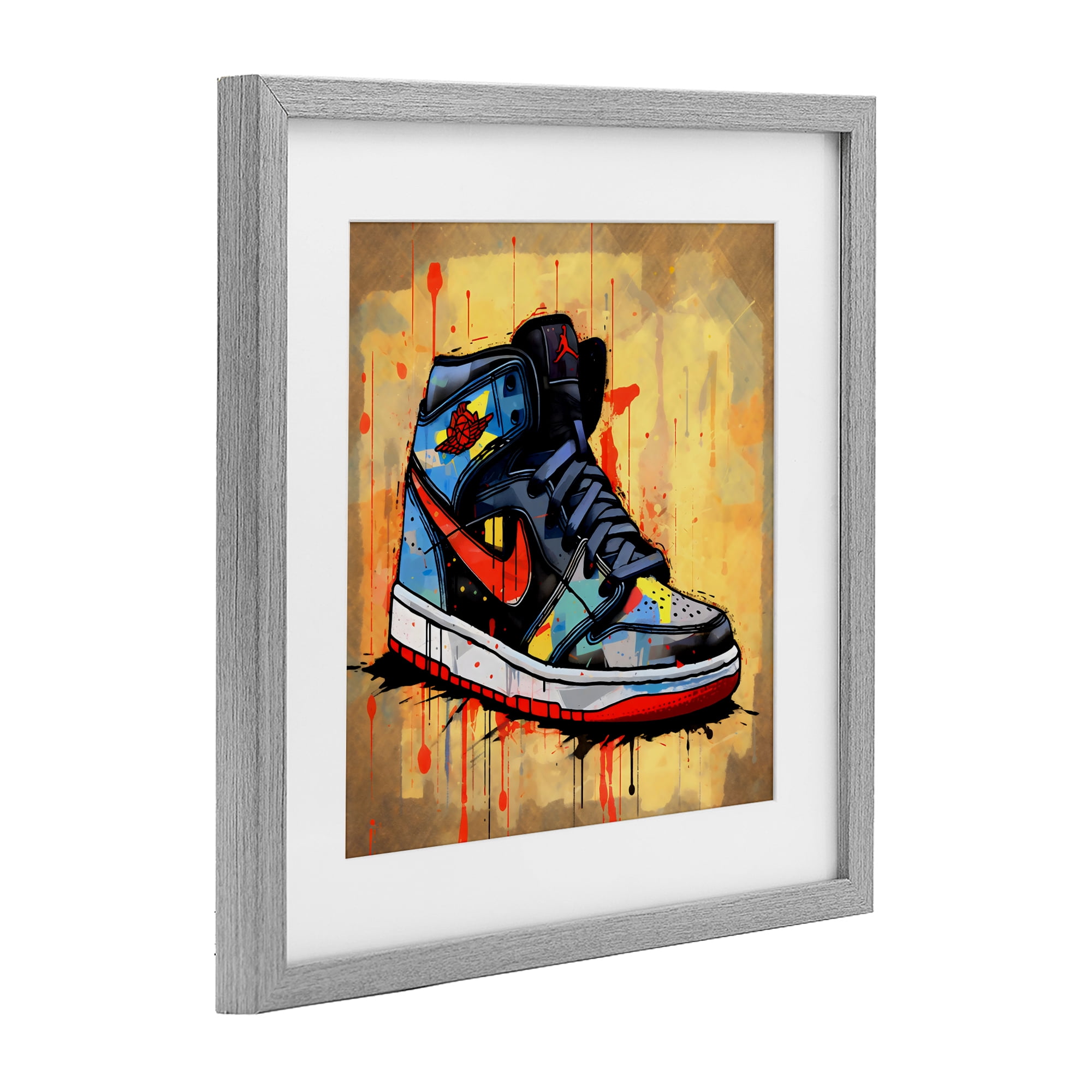 Stupell Industries Sporty Sneaker Drips Gray Framed Print Under Glass, design by Creative Studio