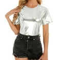 thumbnail image 6 of Silver Tshirts for Women's Spring Summer Metallic Glossy Round Neck Loose Casual T Shirt Womens Short Sleeve Tops, 6 of 6
