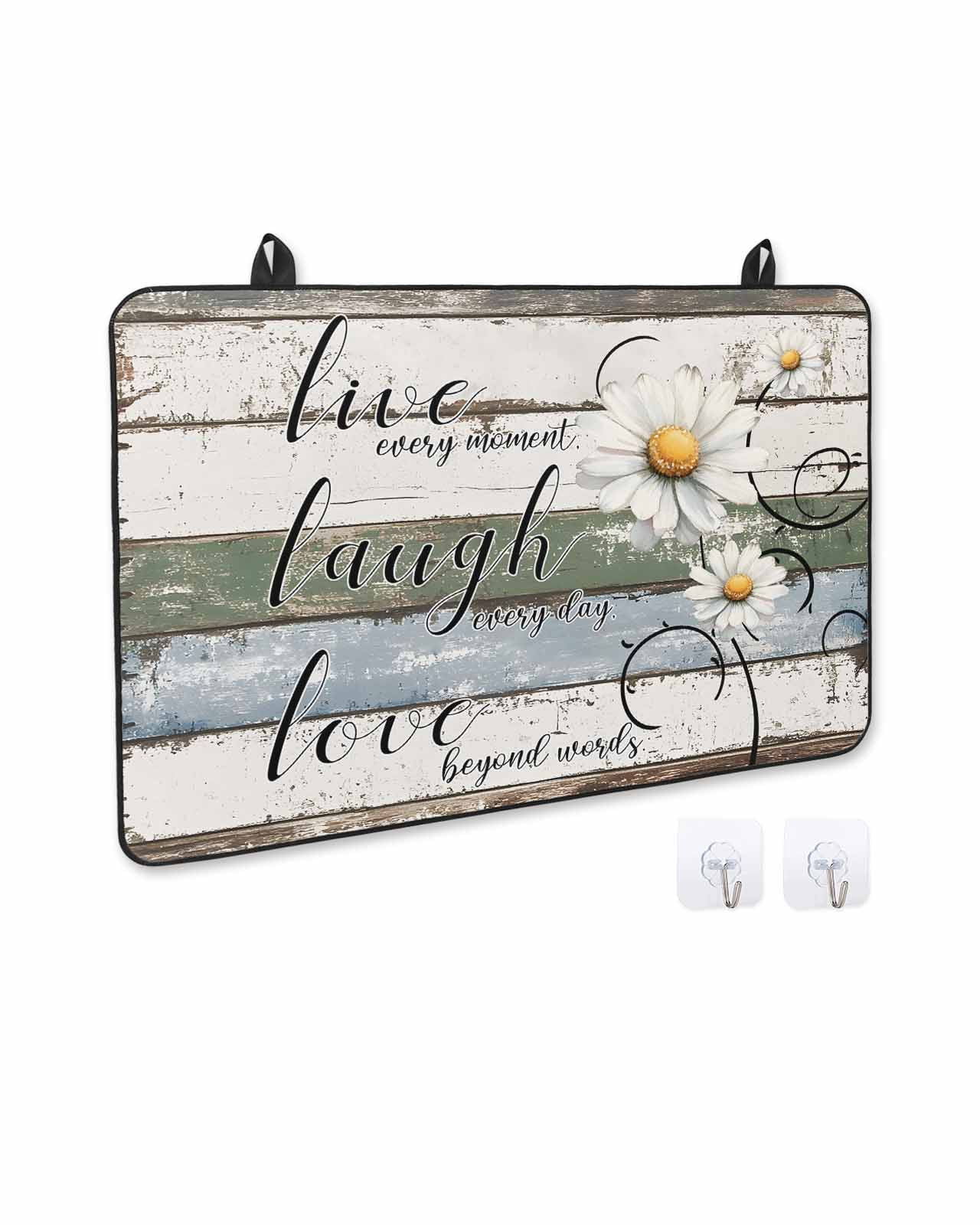 nqOlkjepod Large Induction Cooktop Protector Mat 24"x21", White Green Blue Stove Top Covers for Electric Stove, Vintage Wooden Rustic White Daisy Floral Stove Burner Cover Mats Stove Cover