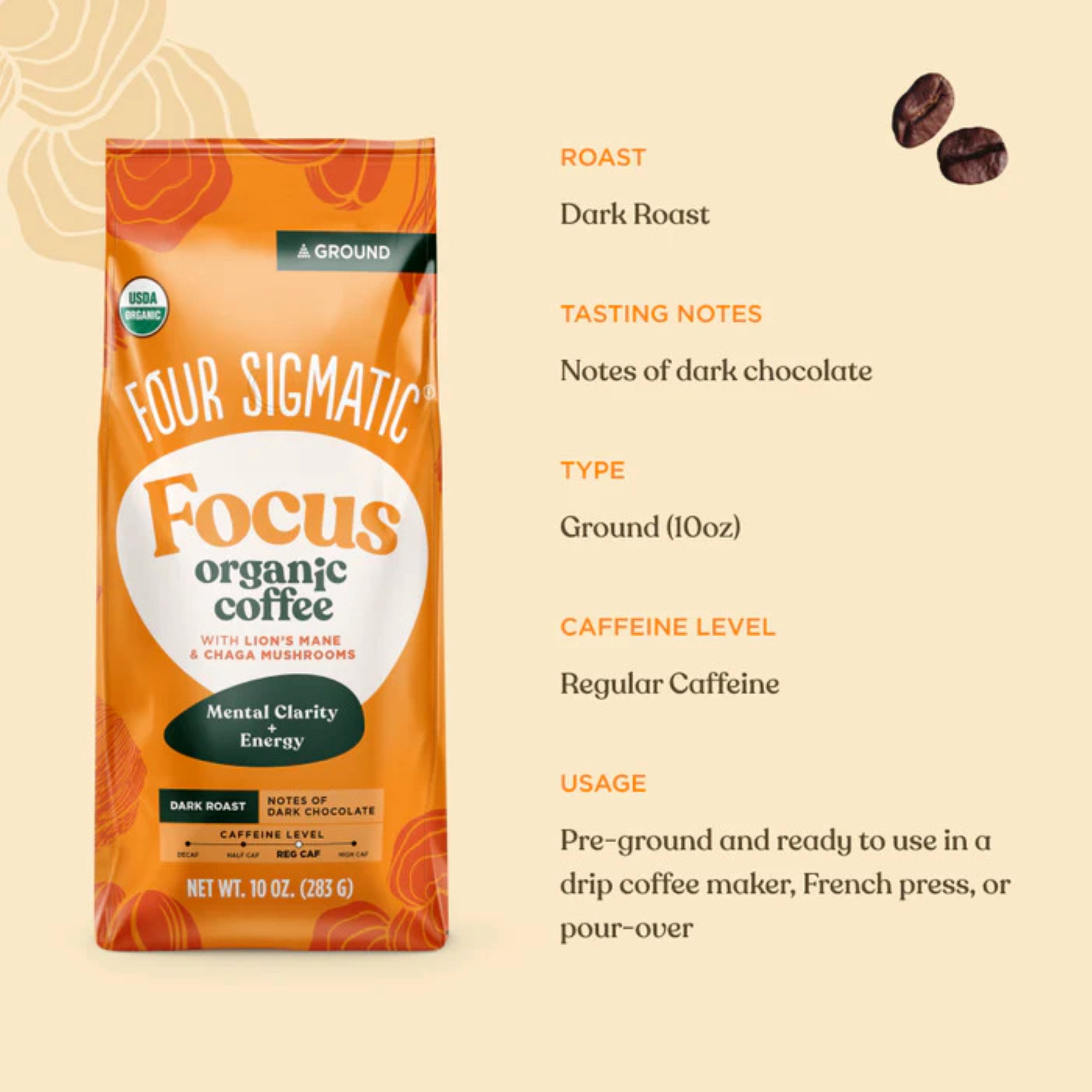 Four Sigmatic Organic Lion's Mane Ground Coffee, 10 OZ