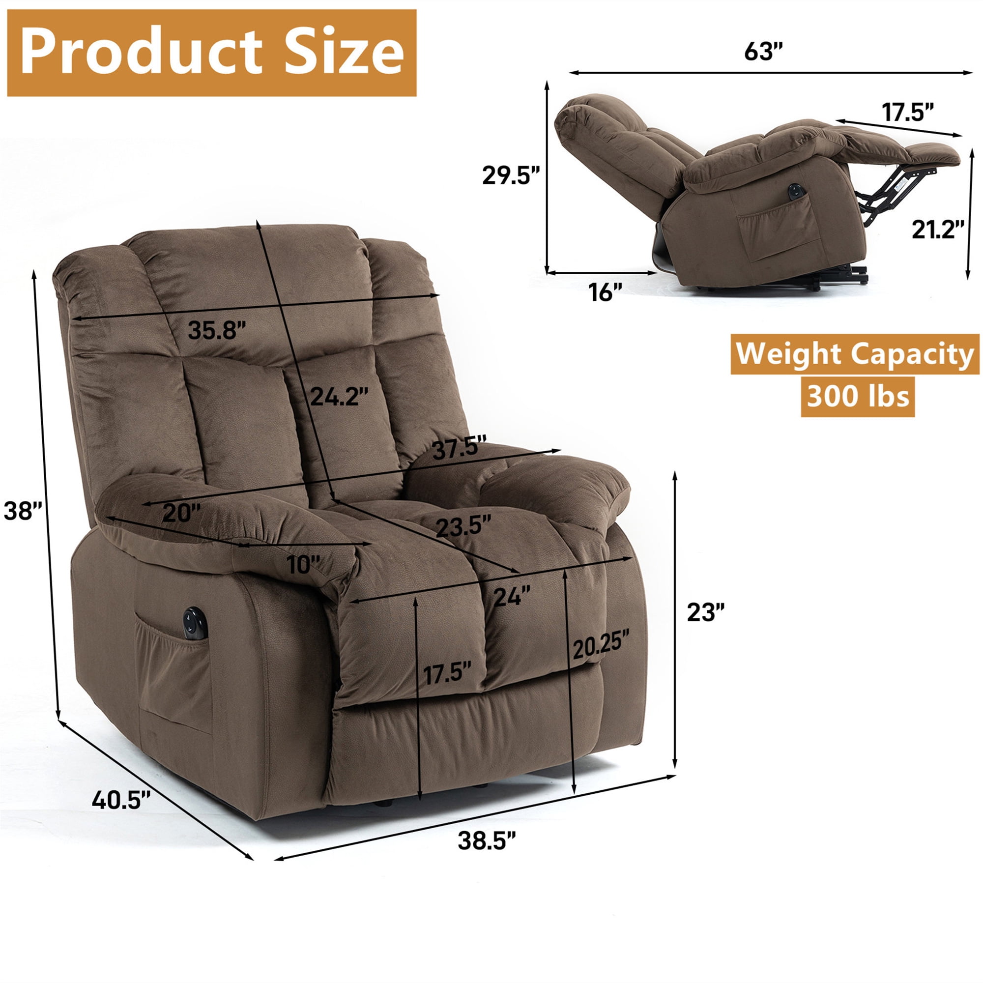 Aukfa Power Lift Recliner Chair Deep Seat Recliners with Infinite Position for Elderly Living Room, Brown