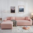 thumbnail image 1 of Housse de Canapé Sectionnel 2 Pcs en Polyester Extensible en Forme de L Couleur Unie Douceur - Rose-2 Places + 2 Places, 1 of 1