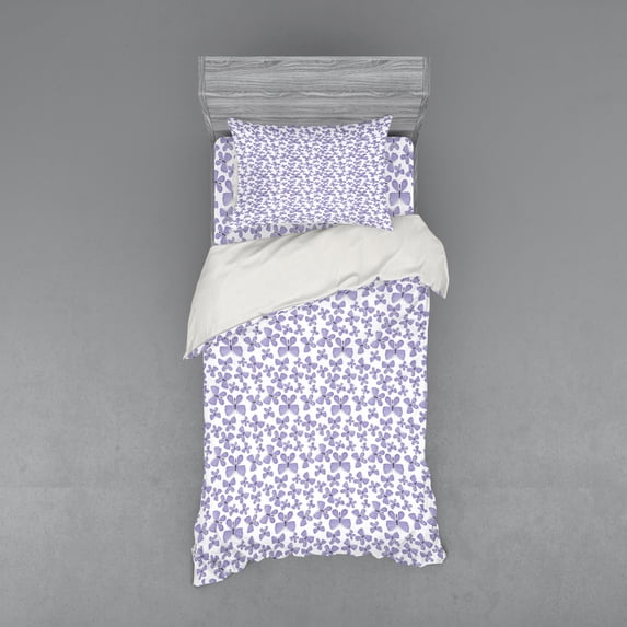 Ambesonne Butterfly Bedding Set 3 Pcs, Monotone Delicate Animal, Twin XL, Lavender Blue and Dark Grey