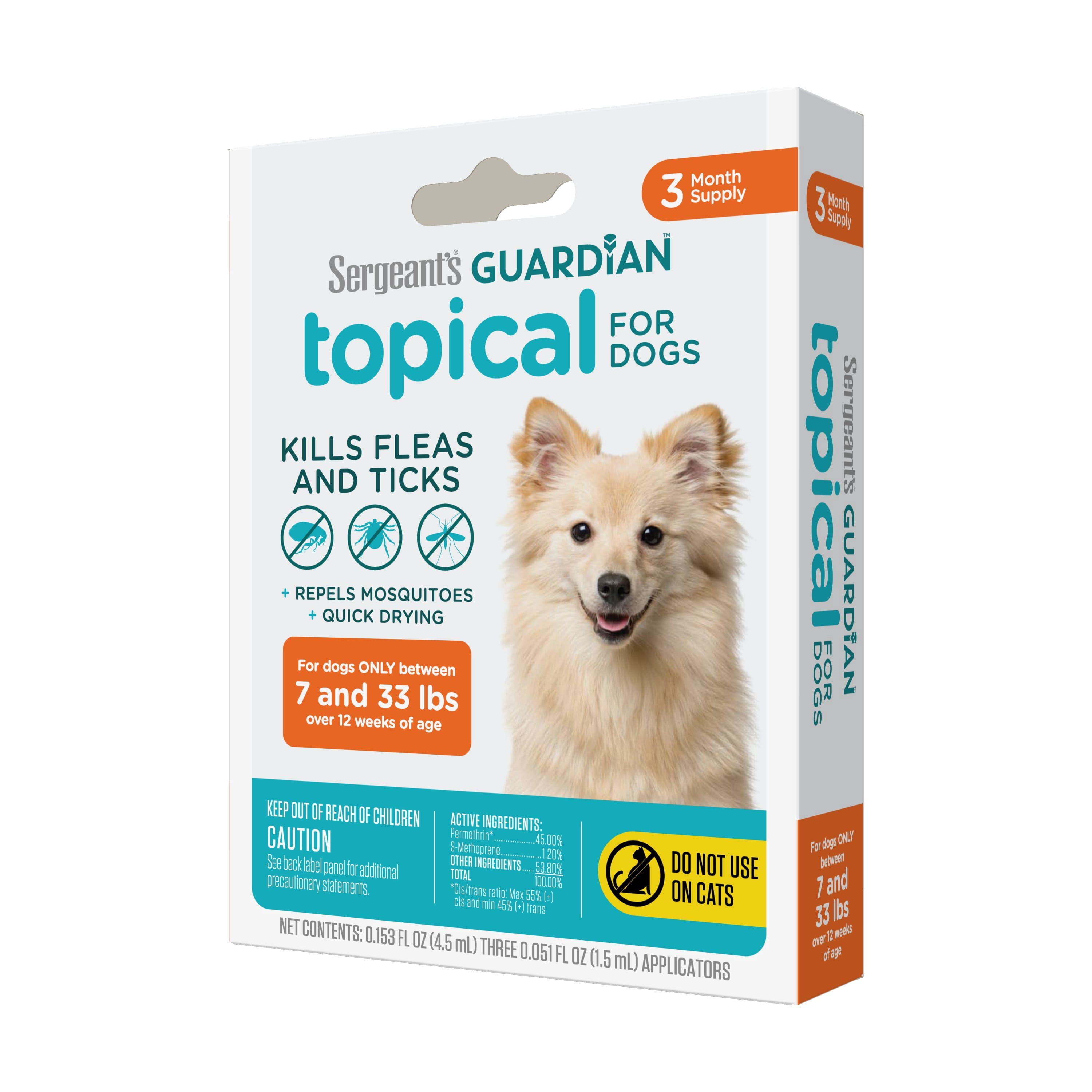 SERGEANT'S GUARDIAN Flea & Tick Topical Treatment for Dogs, 7-33 lbs, 3 Count
