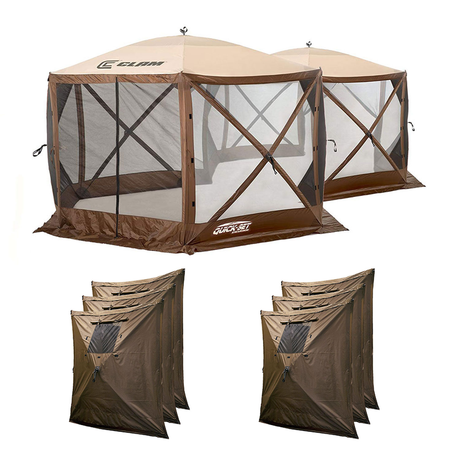 Clam Quick Set Excursion Canopy Screen Shelter + Wind & Sun Panels (6