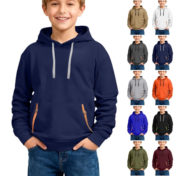 Ulanda Boys 2pc Sweatshirts Long Sleeve Fleece Hoodie with Pant Thick Fashion Plain Hooded Pullover for Teens Kids Clothes (Orange, 13-14 Years)