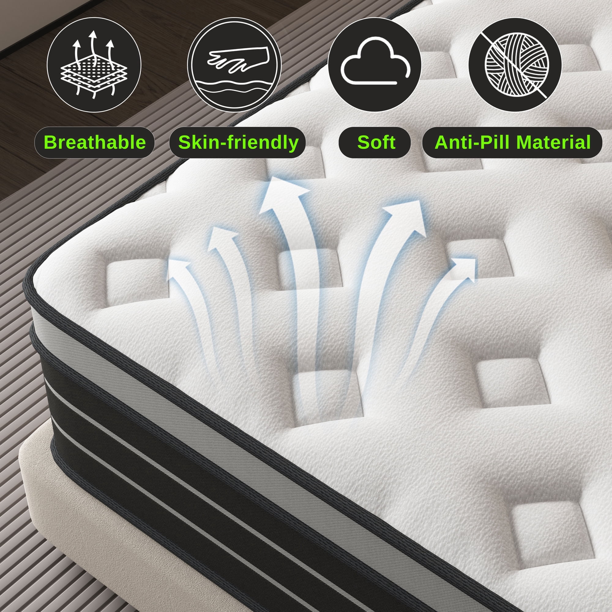 Twin Mattress, 12 Inch Hybrid Innerspring Mattress for Pressure Relief, Motion Isolation, Medium Firm, CertiPUR-US Certified