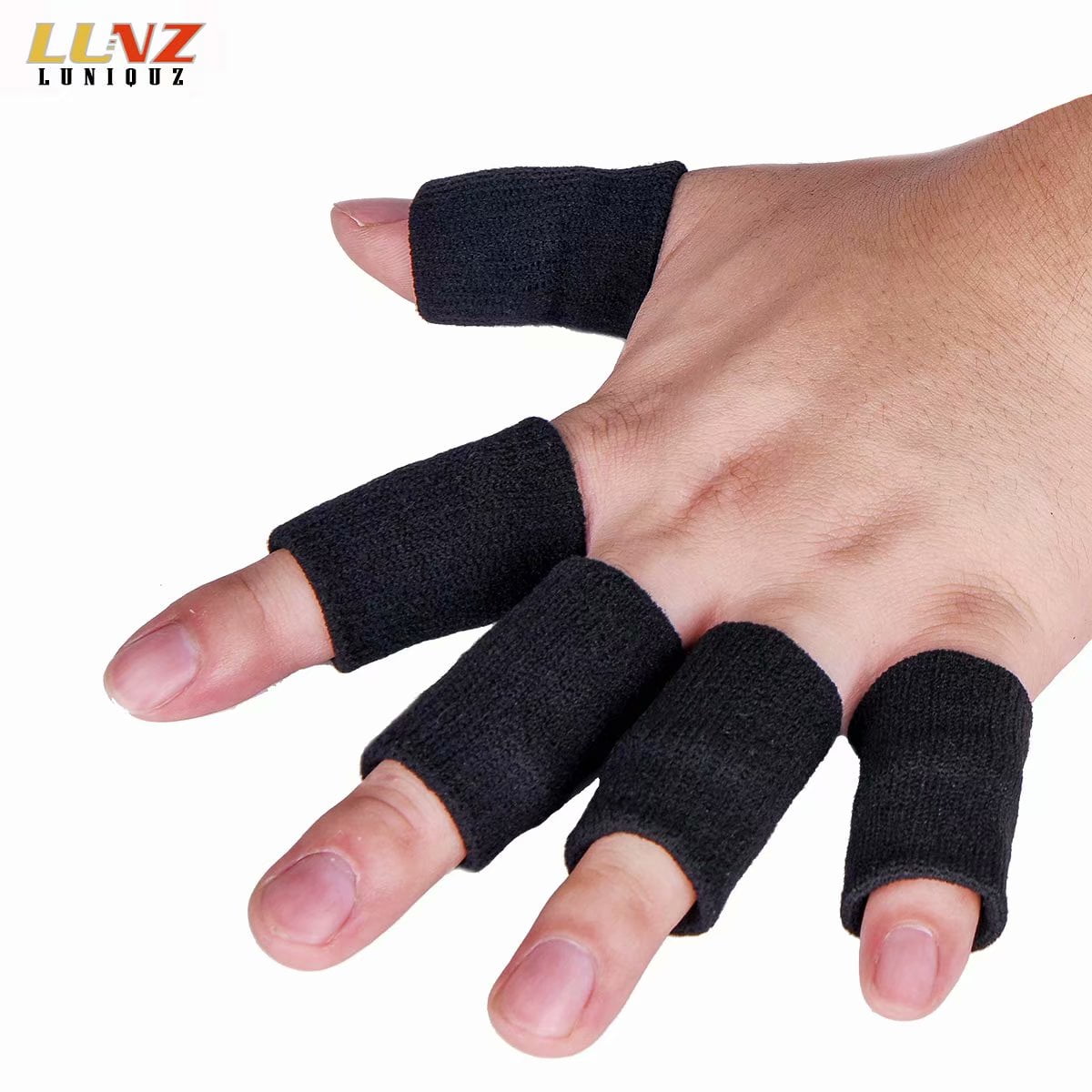 black 5 Pcs Finger Sleeve Elastic Finger Protector Prevent Calluses Finger Injuries.Finger Braces Splint Sleeve Thumb Protector for Basketball Volleyball Baseball Badminton Tennis etc 