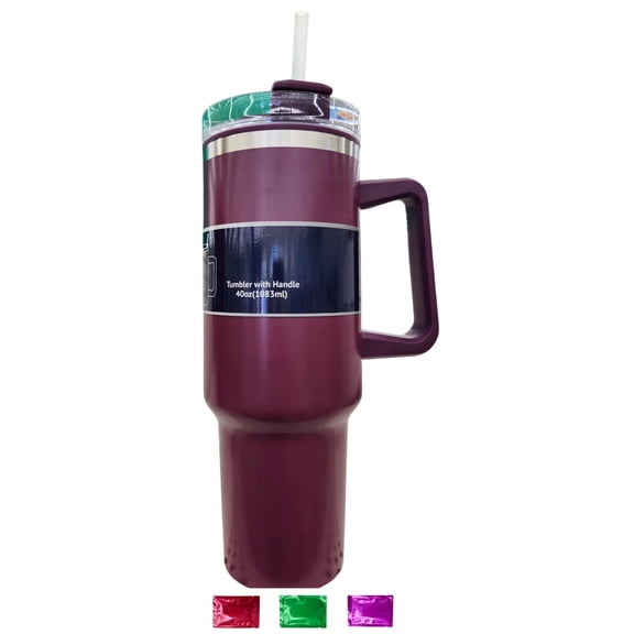 Purple Stainless Steel Tumbler with Handle and Straw 40 Oz 1 Pack, Double Wall Vacuum Insulated Travel Mug for Hot and Cold Drinks with Snoep in Beperkte Oplage