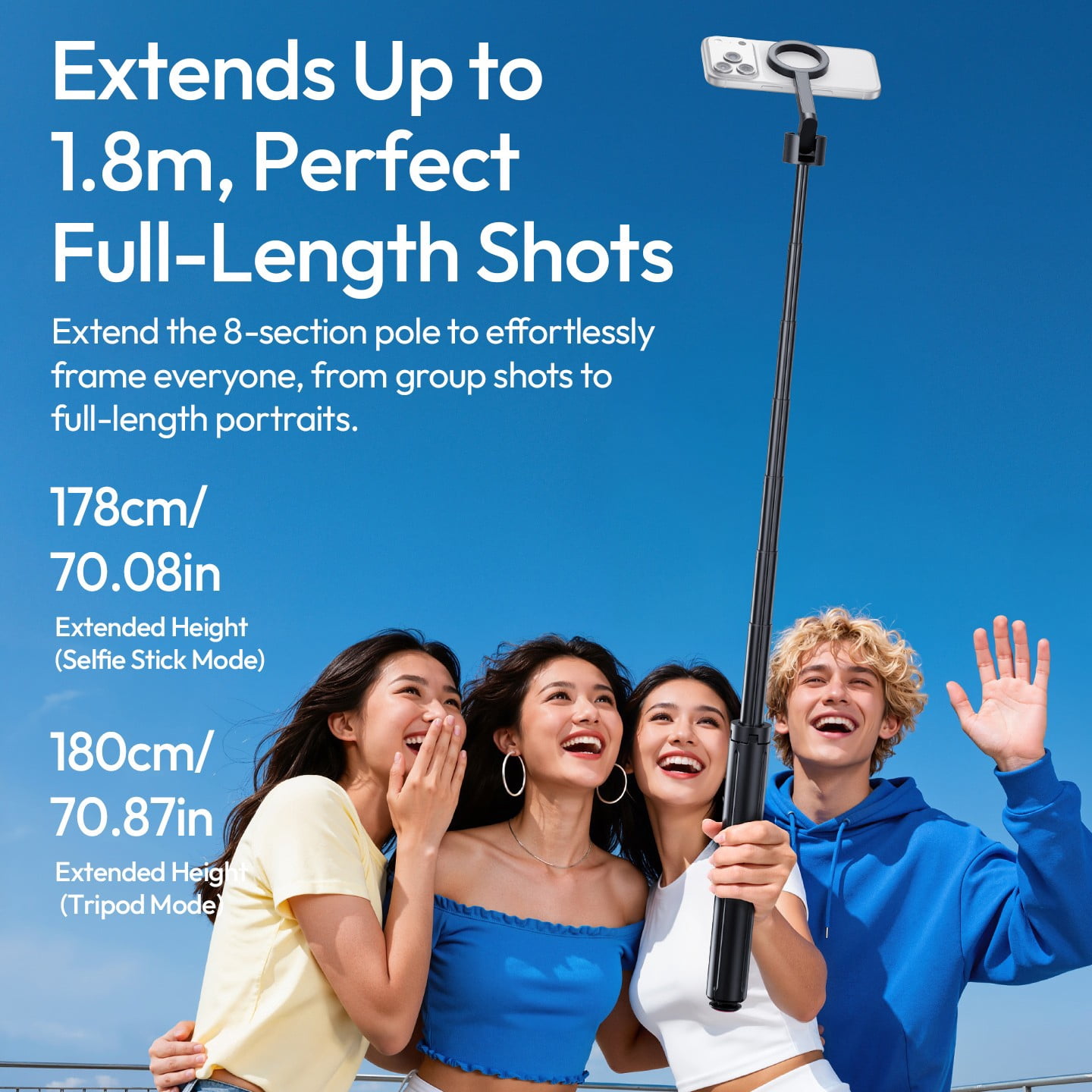 Ulanzi SK-21 Magnetic Auto-Open Tripod Selfie Stick Compatible with iPhone & Android, Extendable 6ft Tripod with Wireless Remote, Portable Magnetic Phone Stand for Travel, Vlogging