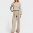 thumbnail image 2 of sususu Workout Sets for Women,Sets for Women Women's Ribbed Long Sleeve Top with Wide Leg Trousers Two Piece Casual Wear Outfit for Daily Comfort and Modern Style - Beige, 2 of 4