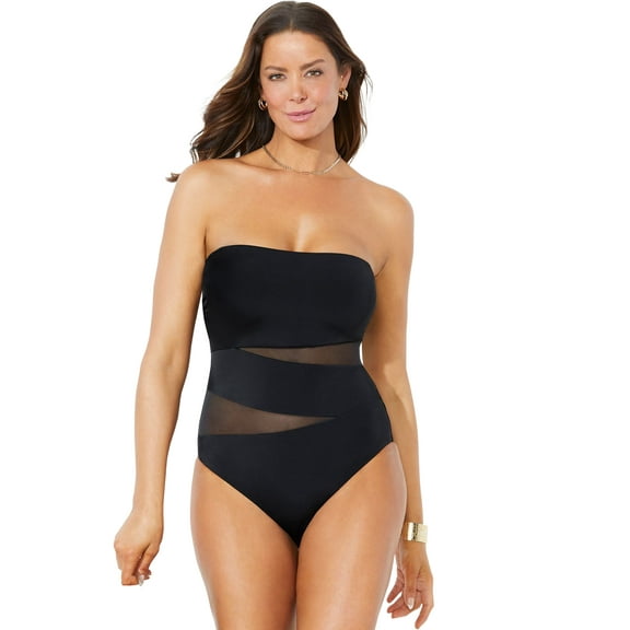 Swimsuits for All Women's Mesh Wrap Bandeau One Piece Swimsuit
