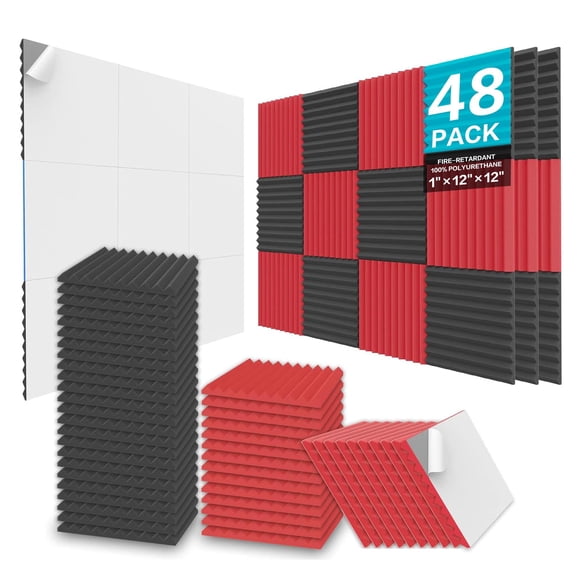 JBER Sound Absorbing Foam Panels, 48 Pieces 2.5 x 30 x 30 cm Acoustic Insulation Wedges for Studio Soundproofing Padding Fire Res