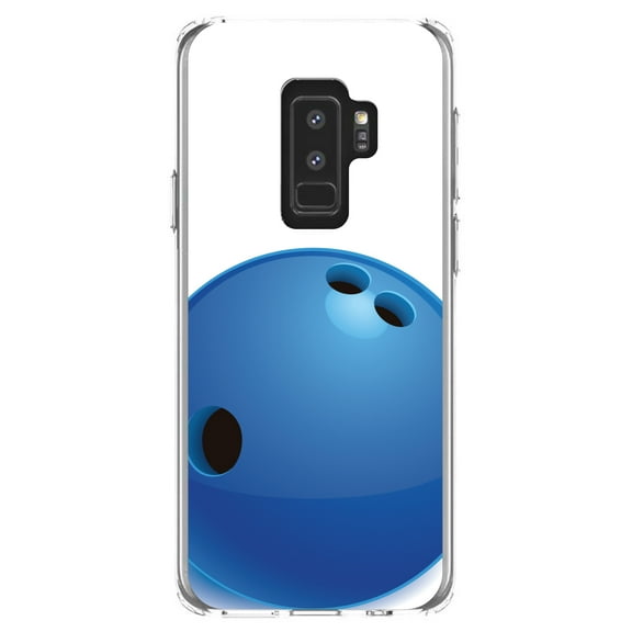 DistinctInk Clear Shockproof Hybrid Case for Samsung Galaxy S9  PLUS (6.2" Screen) - TPU Bumper, Acrylic Back, Tempered Glass Screen Protector - Blue Bowling Ball