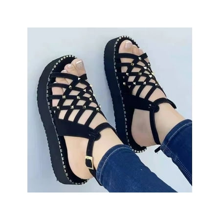 

Difumos Strappy Sandals Wide Width Womens Lightweight Thick Sole Platform Sandals Non Slip Walking Fashion Wedge Party Shoes