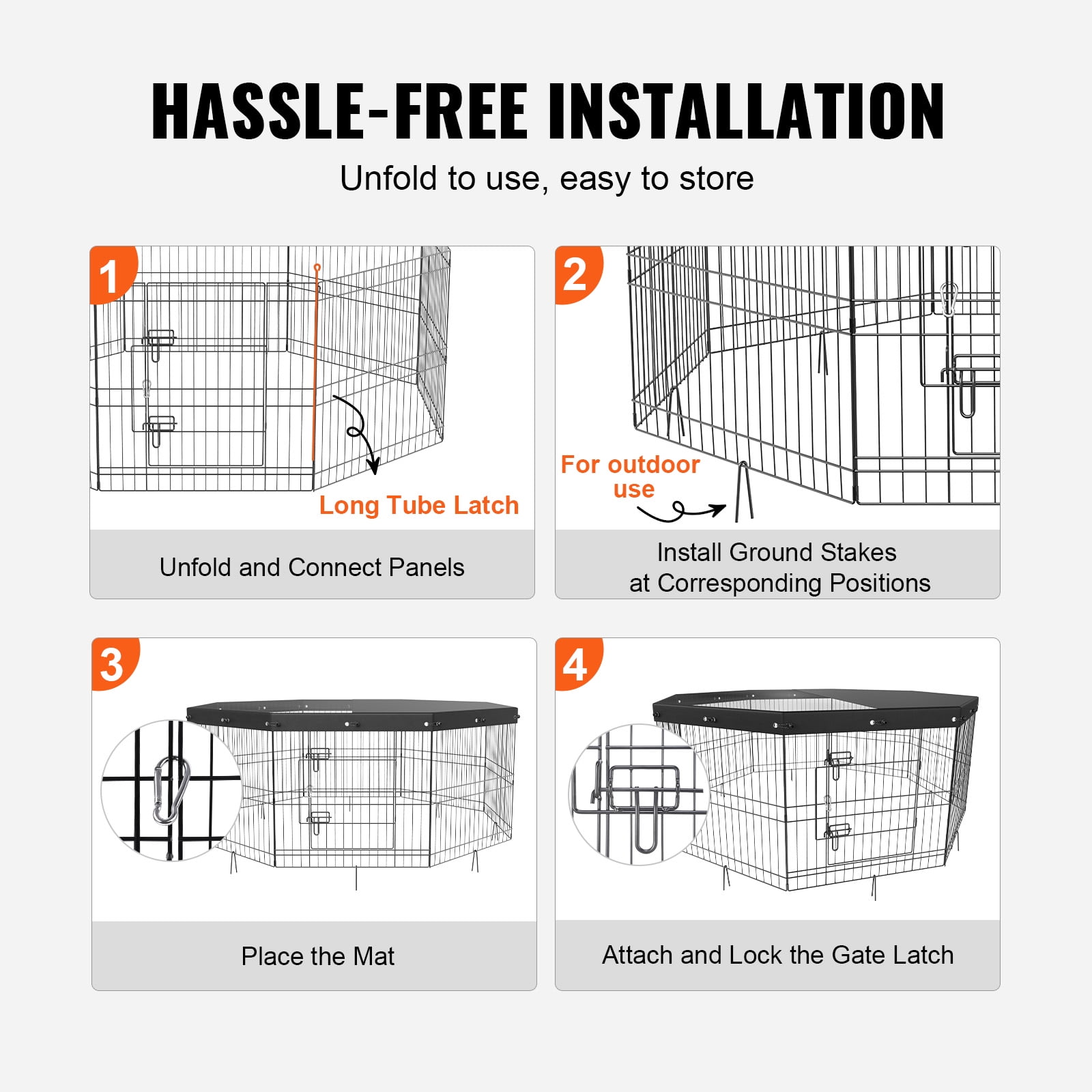 VEVOR Dog Playpen 8 Panels Foldable Metal Dog Exercise Pen with Top Cover 24" H