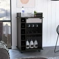 thumbnail image 3 of Carbon Bar Cart . Store Bottles Conveniently. Spacious Top With Metal Rail. Locking Wheels For Easy Movement. Glass Door Cabinet Shelves Ideal Entertaining At Home. Six Wine . Top. Wheels. Drinks, 3 of 4