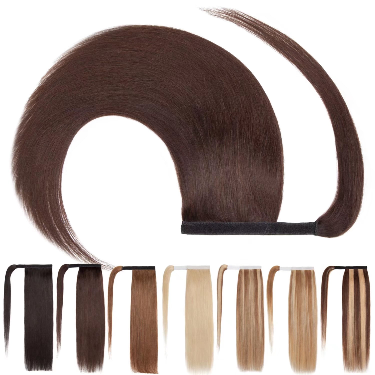 Benehair Hair Extensions Ponytail Human Hair Wrap Around #2 Dark Brown Hair Ponytail Extension Real Human Hair One Piece 14" 80g