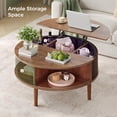 thumbnail image 3 of Round Lift Top Coffee Table, Modern Coffee Table with 180° Curved Sliding Door, Fluted Accent Coffee Tables with Hidden Storage and Open Shelves, for Living Room, Office, Walnut, 3 of 7