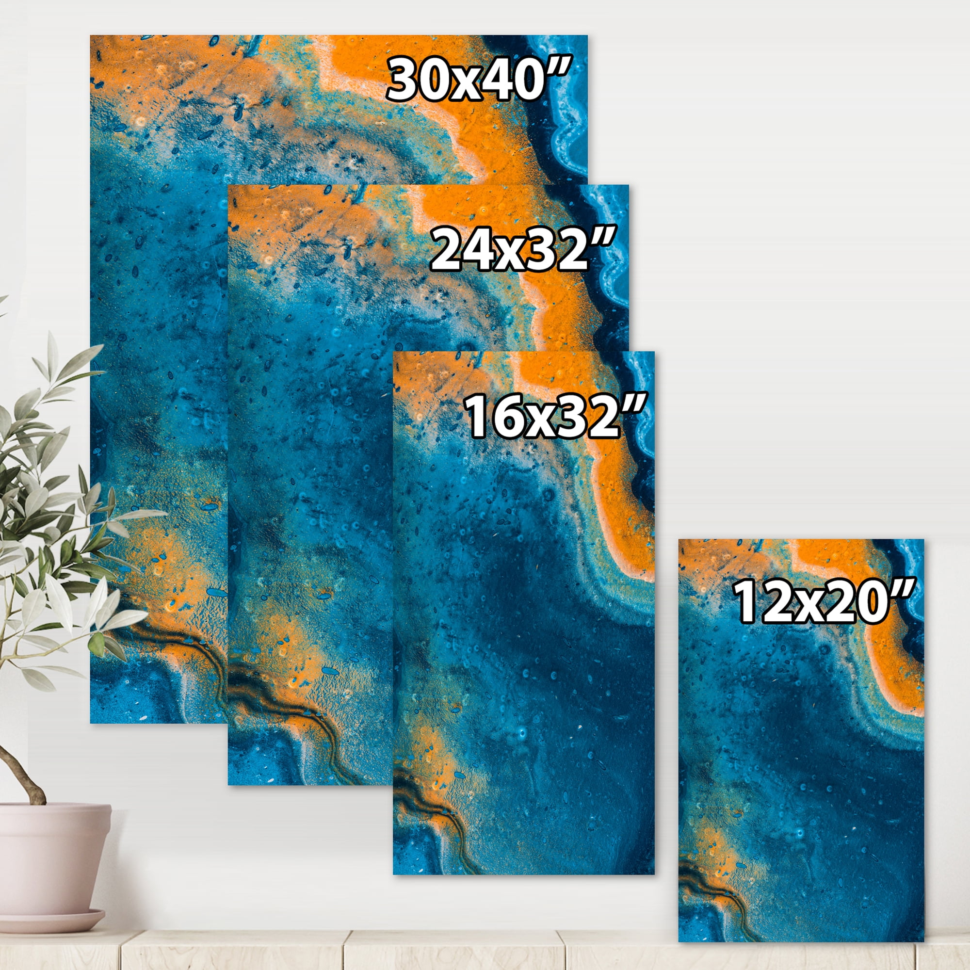 Designart ' Abstract Marble Composition In Orange and Blue V ' Modern Canvas Wall Art Print
