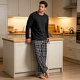 thumbnail image 2 of VV AVEORS Mens Pajama Set Pjs Christmas Plaid Sleepwear Cotton Lightweight Long Sleeve Pjs Soft Comfy Sleep Set With Pocket Black S, 2 of 8