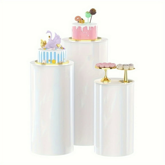 3pcs White Thickened Plastic Round Cylinder Stands - Sturdy Pedestal Display for Cake, Perfect for Party, Birthday, Wedding Decorations & Table Centerpieces