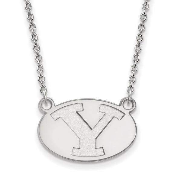 14K White Gold Cable Necklace Chain LogoArt Brigham Young University Letter Y Small Pendant 18 inch 19 mm