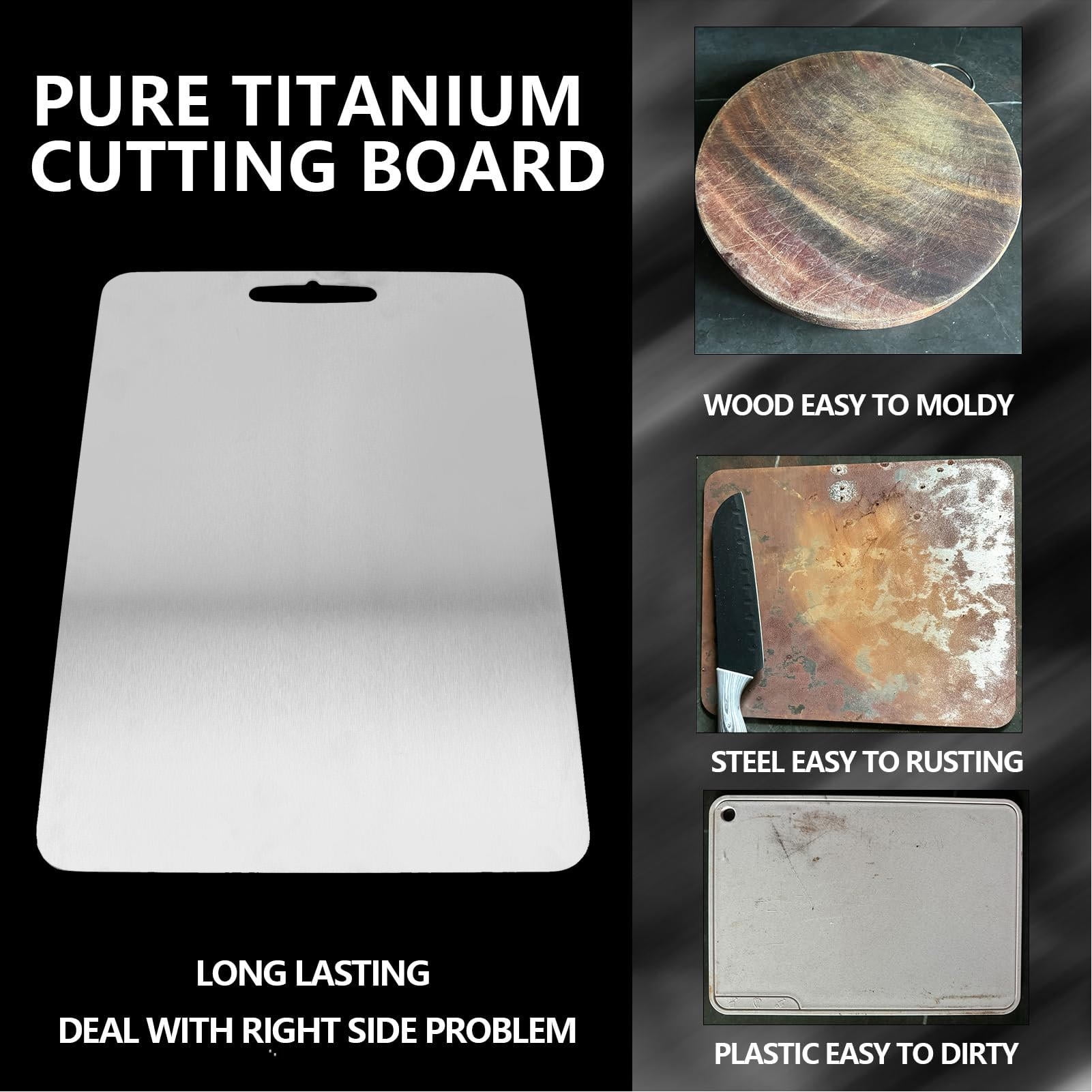 BIMZUC Pure Titanium Cutting Board 14.17" x 9.84" 0.79" Thick, Dishwasher‑Safe, Odorless, Antimicrobial