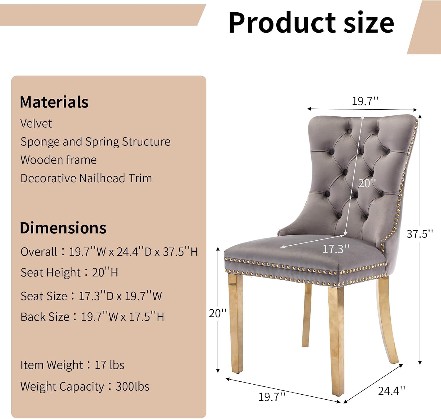 Collection Tufted Velvet Dining Chair, Nailhead Trim, Solid Wood Legs, Set of 2