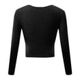 thumbnail image 3 of Besolor Women's V Neck Cropped Tops Trendy Cross Long Sleeve Solid Color Stretch Slim Fit Basic Blouse T-Shirts, 3 of 4