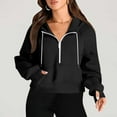 thumbnail image 4 of QATAINLAV Mother's Day Gifts Women's Half Zip Cropped Sweatshirts with Hood Solid Casual Fleece Lined Hoodies Long Sleeve Pullover Activewear Sweater Black L, 4 of 9