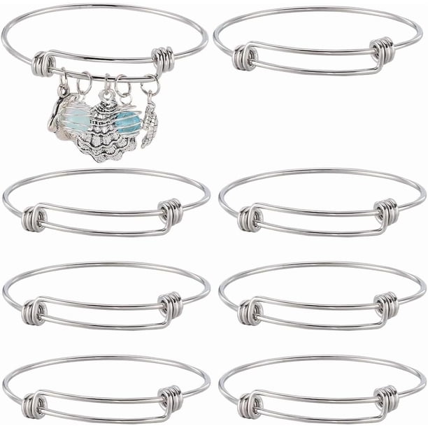 Juego de 10 pulseras expandibles de plata con alambre ajustable de acero inoxidable y diseño motivacional.
