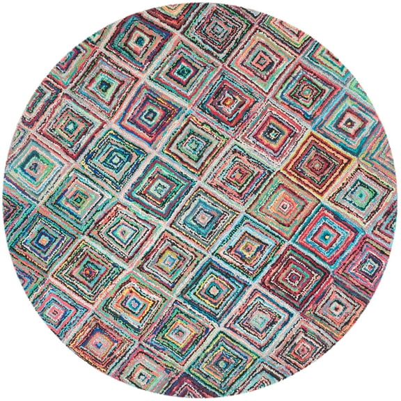 SAFAVIEH Nantucket Kline Geometric Diamonds Cotton Area Rug, Multi, 8' x 8' Round
