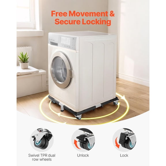 Fridge Stand Mobile Base, 1200 lbs Load Capacity, Washing Machine Stand with 8 Locking Twin Wheels and 4 Brakes, 23-36.6 Inches Adjustable Furniture Dolly for Washer, Refrigerator and Dryer