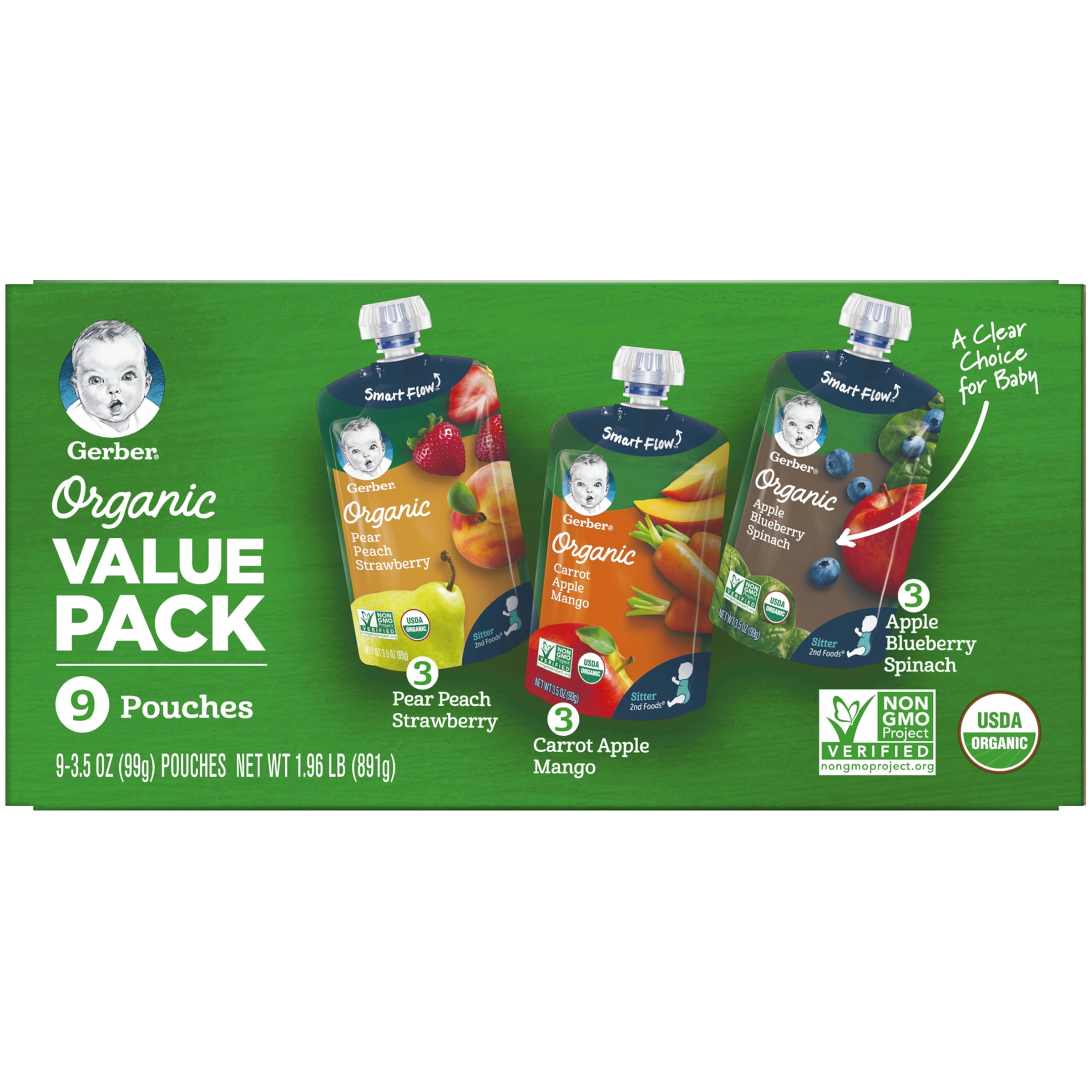 Gerber Organic 2nd Foods Fruit & Veggie Baby Food Value Pack – 9ct/3