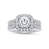 AFFY 1.60CT Round Moissanite Diamond Three-in-One Halo Wedding Trio Ring Set for Women 10K White Gold-7