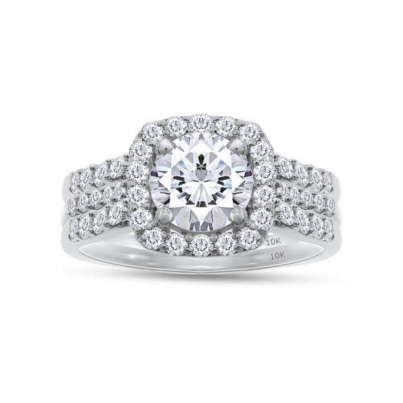 AFFY 1.60CT Round Moissanite Diamond Three-in-One Halo Wedding Trio Ring Set for Women 10K White Gold-4