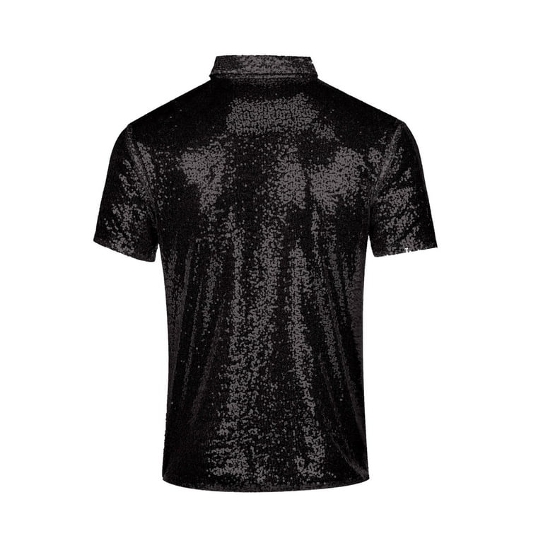 Men's Sequin Dress Shirt 70s Glitter T-Shirt Sparkle Party Vintage Short  Sleeve Button Down Shirts Nightclub - Walmart.com