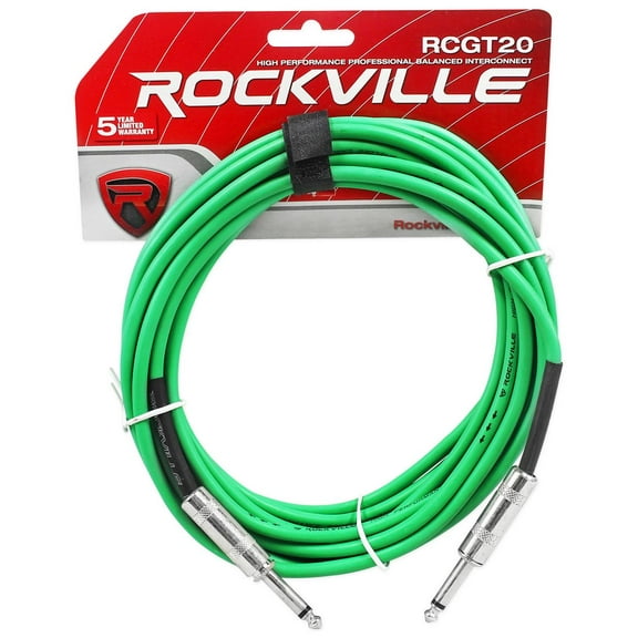 Rockville RCGT20G 20' 1/4'' TS to 1/4'' TS Instrument Cable-Green 100% Copper