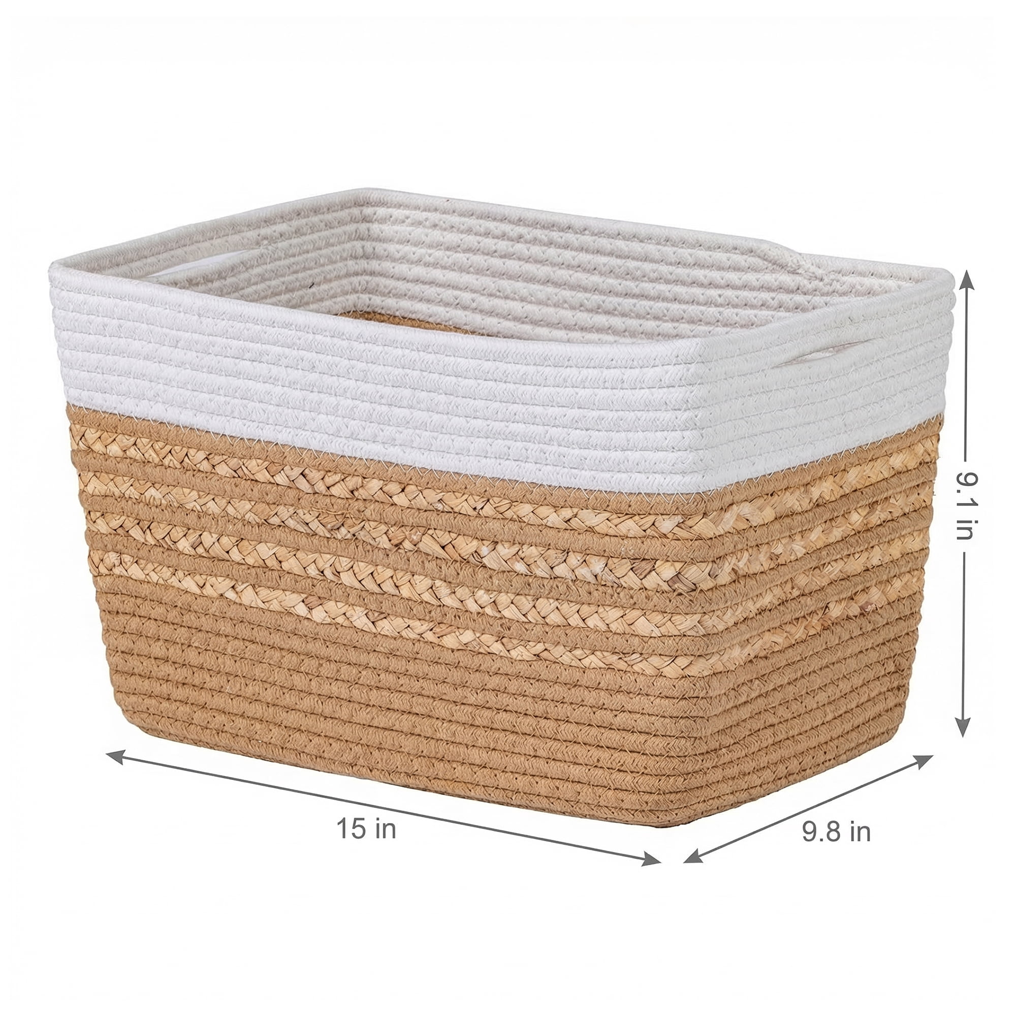 Unique Bargains Woven Storage Basket Storage Bin White Brown 15*9.8*9.1in