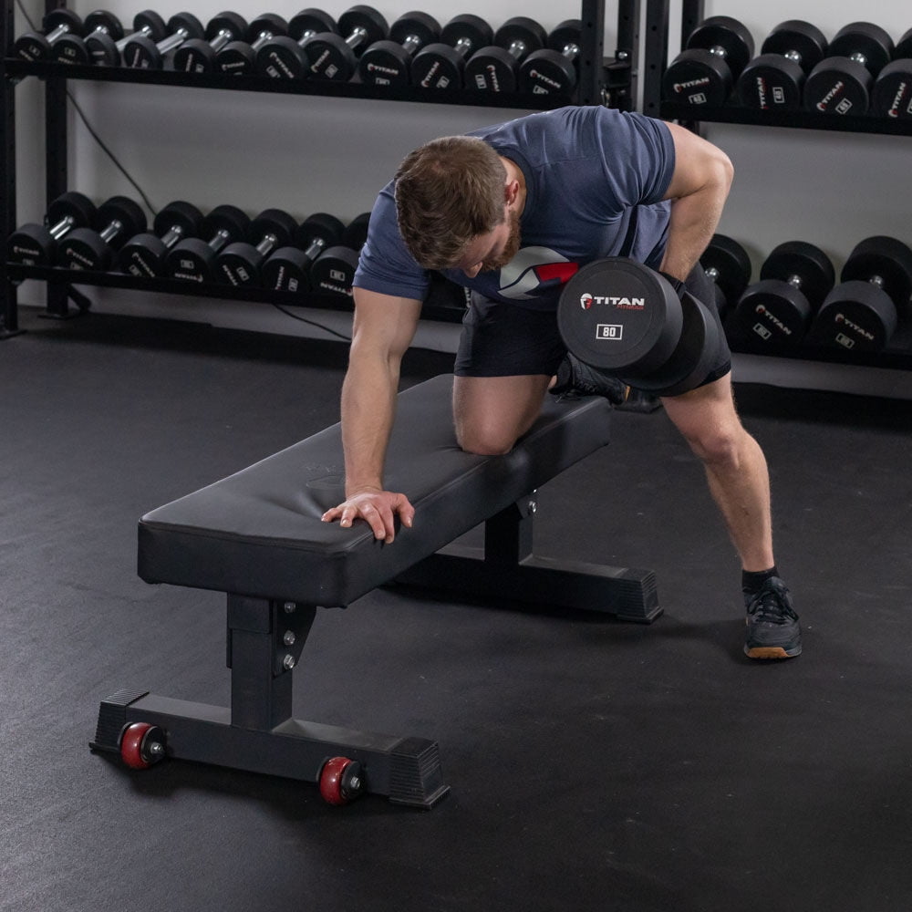 Titan Fitness Hefty Bench, Competition Flat Workout Bench, Rated 1,200 LB, Weight Training Utility Bench