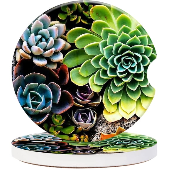 HPINK-T 2 Pack Leopard Ceramic Car Coasters 2.56 Inch,Absorbent Car Cup Holder Coaster for Women,Cute Auto Accessories with Finger Notch - Cheetah Printed Leopard