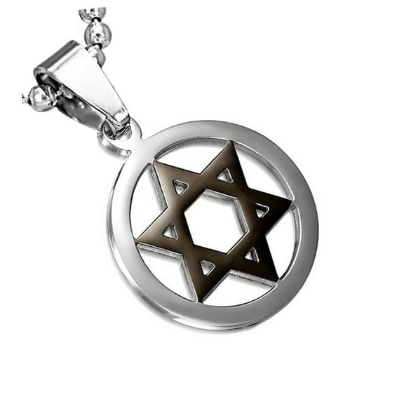 Stainless Steel Black Silver-Tone Jewish Star of David Charm Pendant Necklace, 24"