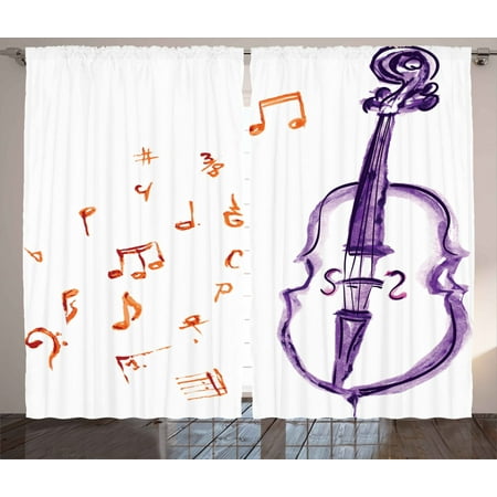 Music Decor Curtains 2 Panels Set Musical Notes Instrument Violin