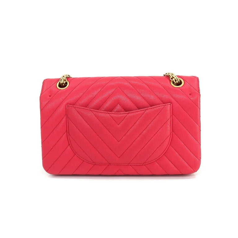 Pre-Owned Chanel CHANEL 2.55 Chevron V stitch chain shoulder bag leather  red A37586 gold metal fittings Bag (Like New) 