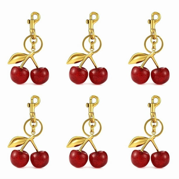 6X Accesorio para Bolso y con Forma de Cereza, Dije para Bolso: Complemento de Moda para Estilo y Cotidianos, Liviano