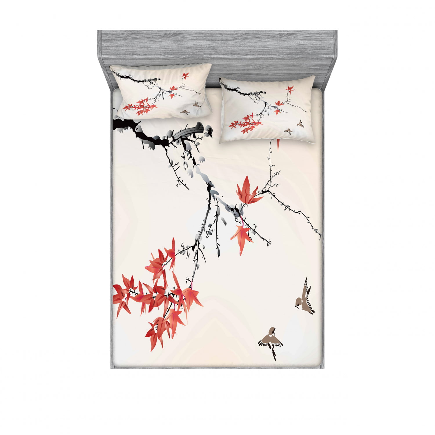 Coral Black Cherry Blossom Sakura Tree Branches Romantic Spring Themed Watercolor Picture Ambesonne Japanese Flat Sheet Soft Comfortable Top Sheet Decorative Bedding 1 Piece King Size