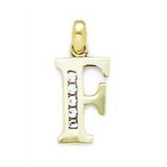14k Yellow Gold Cubic Zirconia Small Initial F Pendant - Measures 14x6mm
