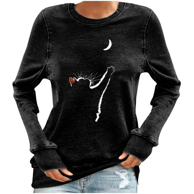 Camisas Para Mujer Moda Cuello Redondo Camiseta de Manga Larga Otoño Impresión Blusa Tops Sudadera Odeerbi ODB127714